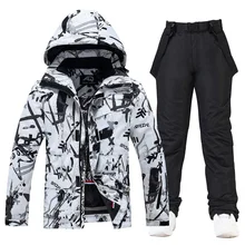 -30 New Fashion Mens and Womens Ice Snow Suit Wear Waterproof Winter Costumes Snowboarding Clothing Ski Jackets   Strap Pants
