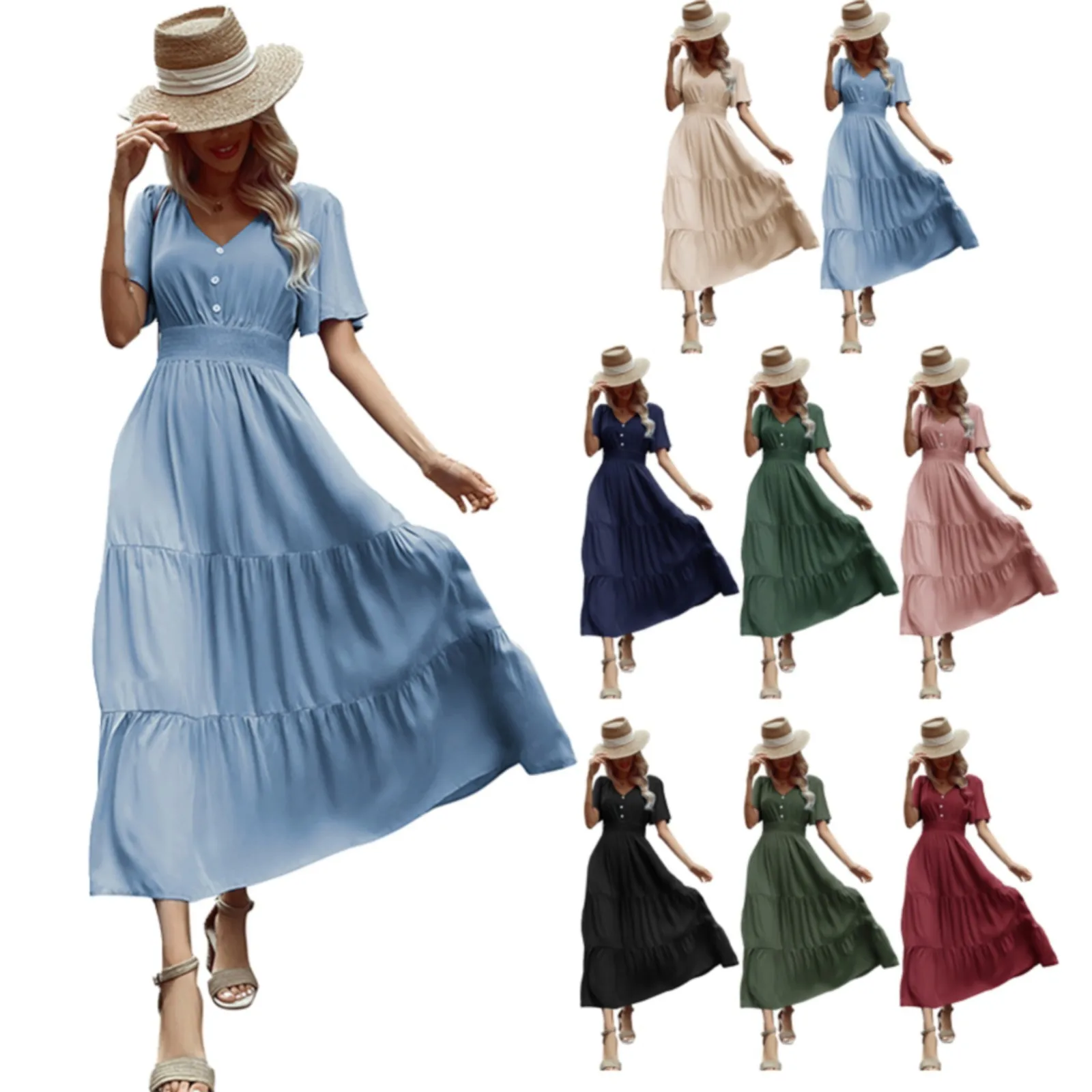 Рождественские платья для женщин, летняя мода, женская длинная юбка, однотонные, с коротким рукавом, минималистичные платья
Рождественские платья для женщин, летняя мода, женская длинная юбка, однотонные, с коротким рукавом, минималистичные платья