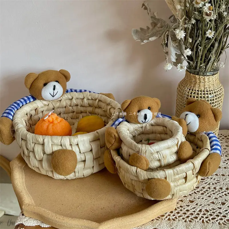 Bear Storage Basket Desktop Small Object Fine Woven Straw Storage Basket Straw Basket Hairpin Jewelry Sundrie Storage Decoration
Bear Storage Basket Desktop Small Object Fine Woven Straw Storage Basket Straw Basket Hairpin Jewelry Sundrie Storage Decoration
