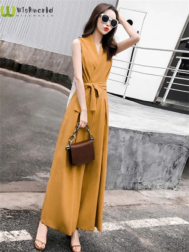

Wide-legged Pants Red 2022 Fashion Leisure V-neck Cultivate One's Morality Royal Elder Sister Venus Minus Age One-piece Suit