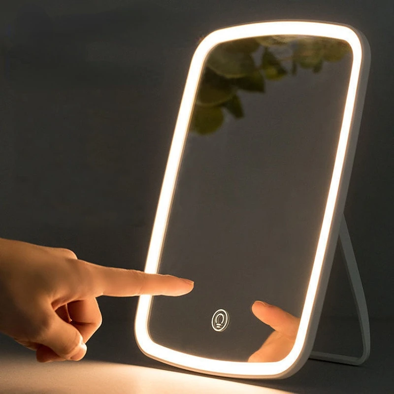 

LED Makeup Mirror Touch Screen 3 Light Portable Standing Folding Vanity Mirroir with 5x Magnifying Cosmetics LED Mirror