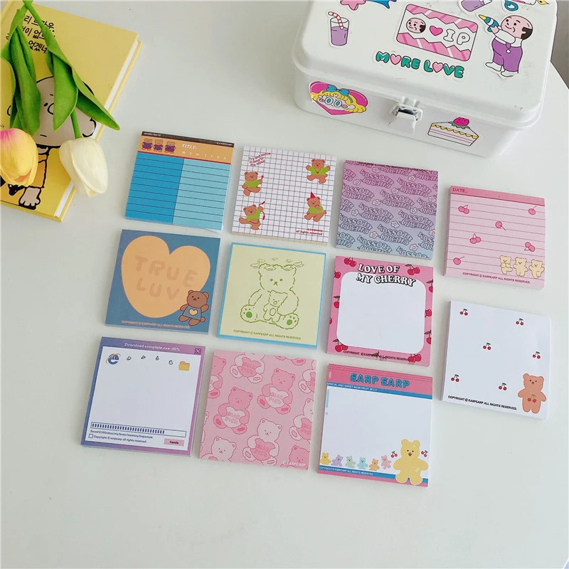 

50 Sheets Sticky Notes Kawaii Stationery Cute Memo Pad Notepad Leave Message