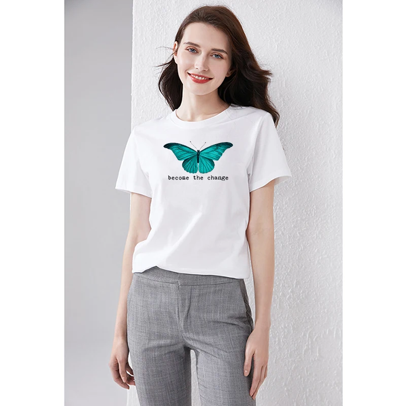 Butterfly Print Women's T-shirt 100% Cotton Short Sleeve Tees Solid Color Summer Wear O-neck Large Size Streetwear Shirt
Butterfly Print Women's T-shirt 100% Cotton Short Sleeve Tees Solid Color Summer Wear O-neck Large Size Streetwear Shirt
