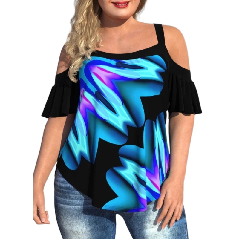 2022 Fashion Plus Size 4Xl Cold Shoulder Tunic Women Summer Ruffles Sleeve 3D Print Strap Ladies Tops Plus Size Women Clothing
2022 Fashion Plus Size 4Xl Cold Shoulder Tunic Women Summer Ruffles Sleeve 3D Print Strap Ladies Tops Plus Size Women Clothing