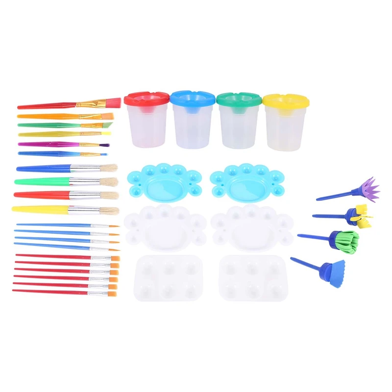 34 Pcs Paint Brush Sets Painting Tool Kits with 4 Sponge Flower Brushes 4 Cups 6 Palettes 20 Multi-Size Brushes
34 Pcs Paint Brush Sets Painting Tool Kits with 4 Sponge Flower Brushes 4 Cups 6 Palettes 20 Multi-Size Brushes