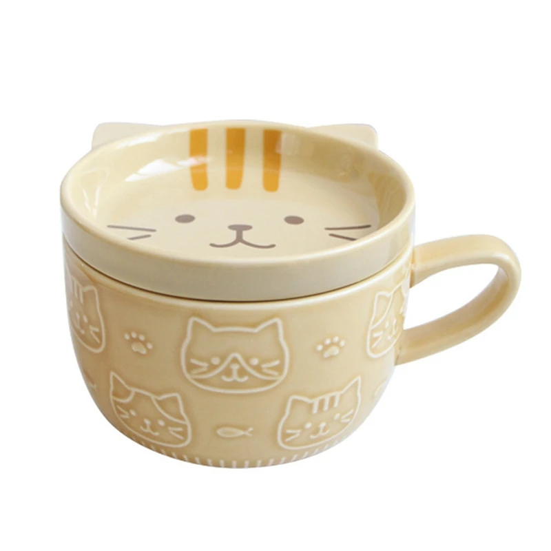 

AT14 Creative Ceramic Coffee Mugs With Lid Cute Cat Porcelain Cup Family Breakfast Milk Juice Cup Beverage