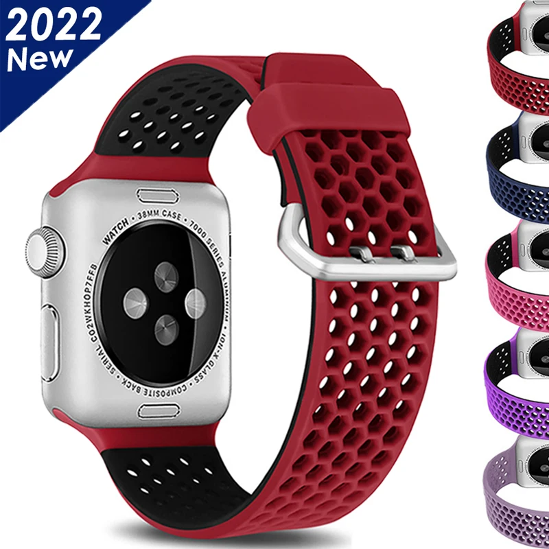 Silicone Strap For Apple Watch Band 7 41 45mm Rubber Belt For iWatch Series SE 38/40/42mm 44mm 6 54321 Breathable Sport Bracelet
Silicone Strap For Apple Watch Band 7 41 45mm Rubber Belt For iWatch Series SE 38/40/42mm 44mm 6 54321 Breathable Sport Bracelet