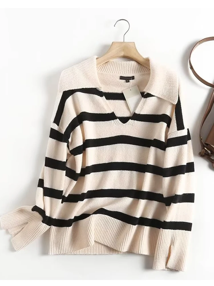 YENKYE Autumn Women Vintage Striped Lapel Knitted Sweater Jumper Female Casual Loose Pullovers Chic Tops
YENKYE Autumn Women Vintage Striped Lapel Knitted Sweater Jumper Female Casual Loose Pullovers Chic Tops