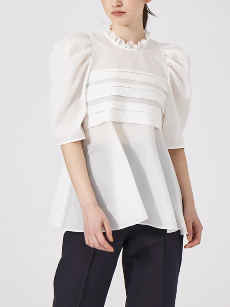 Japan Style Simple Chiffon Shirt Blouse Women Stand Collar Puff Sleeve Folds Cheimse Femme Loose Casual White Camisas Mujer
Japan Style Simple Chiffon Shirt Blouse Women Stand Collar Puff Sleeve Folds Cheimse Femme Loose Casual White Camisas Mujer