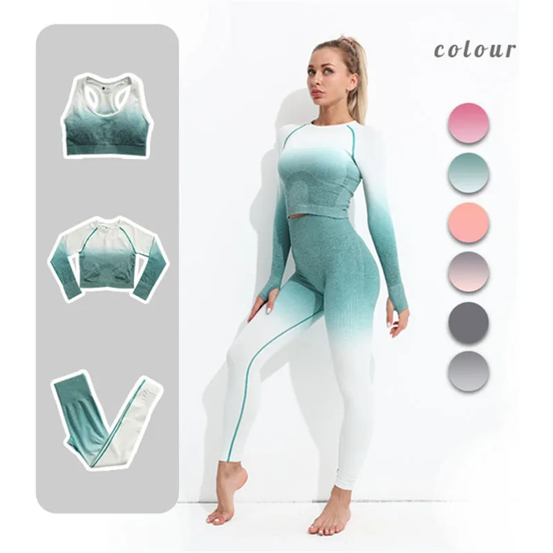 Women Ombre Gym Yoga Set Women's sportswear Seamless Leggings Long Sleeve Shirt Crop Top Sport Bra Fitness Workout Training Suit
Women Ombre Gym Yoga Set Women's sportswear Seamless Leggings Long Sleeve Shirt Crop Top Sport Bra Fitness Workout Training Suit