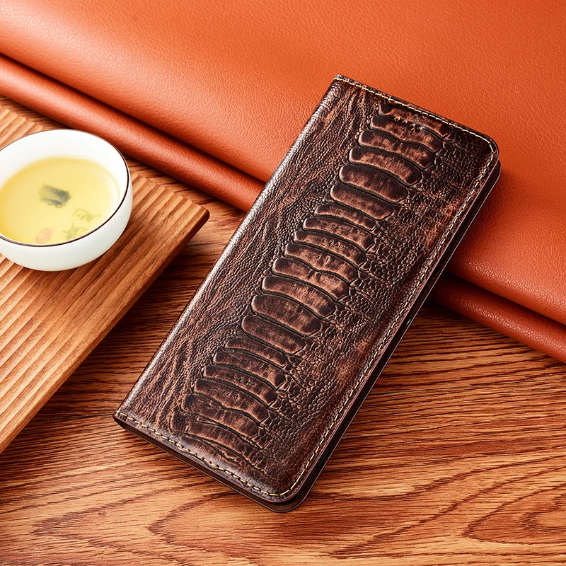 

Genuine Leather Wallet Phone Case For OPPO K5 K7 K7X K9 K9s ACE2 Ostrich Feet Flip Cover Luxury Magnetic Cowhide Protect Cases