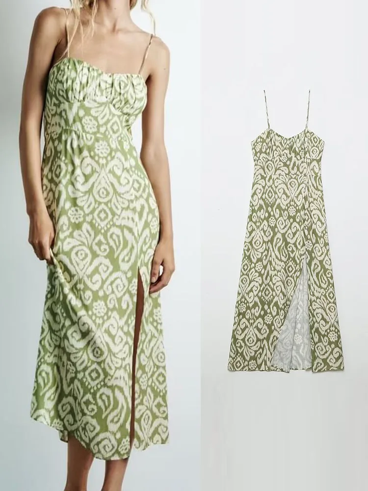 TRAF Women Fashion Front Slit Floral Print Midi Dress Vintage Backless With Tied Bow Thin Straps Female Dresses Vestidos
TRAF Women Fashion Front Slit Floral Print Midi Dress Vintage Backless With Tied Bow Thin Straps Female Dresses Vestidos