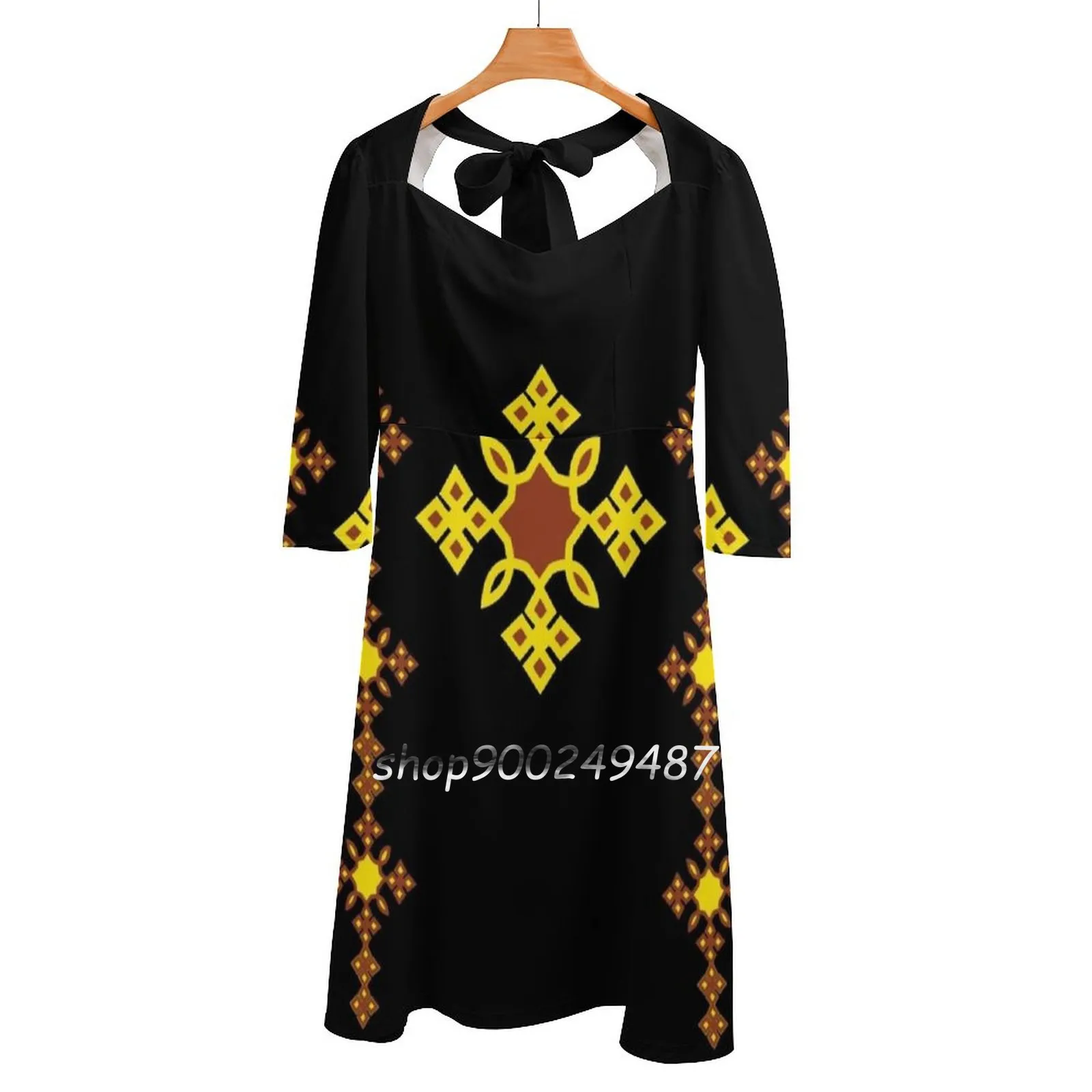 

Beautiful Ethiopian Cross Sweetheart Knot Flared Dress Fashion Design Large Size Loose Dress Africa Cross Eritrea Ethiopia Abiy