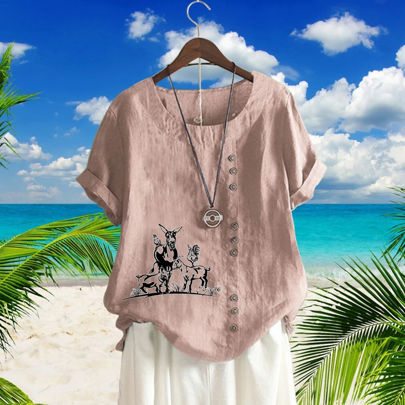 2022 New Solid Color Cotton Linen Blouse Cute Cartoon Printed Loose T-shirt Breathable Summer Short Sleeve Round Neck Top XS-5XL
2022 New Solid Color Cotton Linen Blouse Cute Cartoon Printed Loose T-shirt Breathable Summer Short Sleeve Round Neck Top XS-5XL