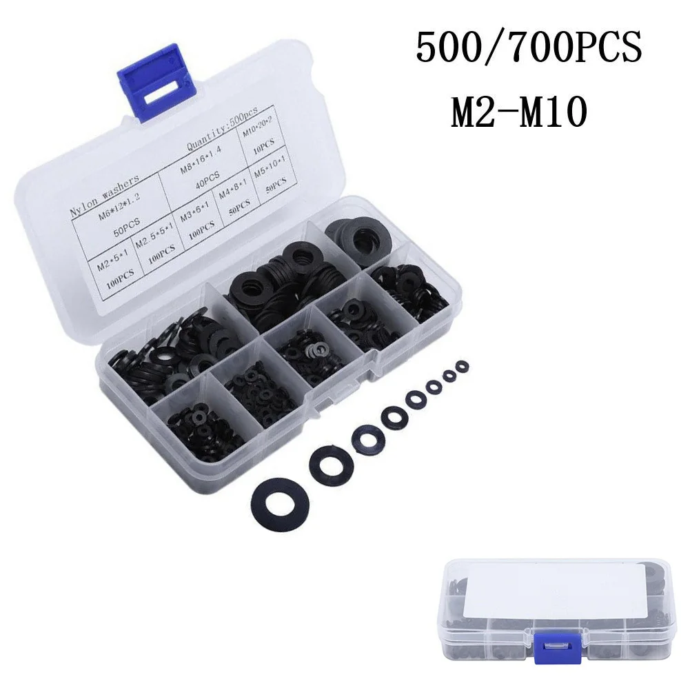 500/700Pcs Nylon Flat Washers Kit Black Thick Plastick Rubber Flat Washer Form M2-M12 Hardware Tools
500/700Pcs Nylon Flat Washers Kit Black Thick Plastick Rubber Flat Washer Form M2-M12 Hardware Tools