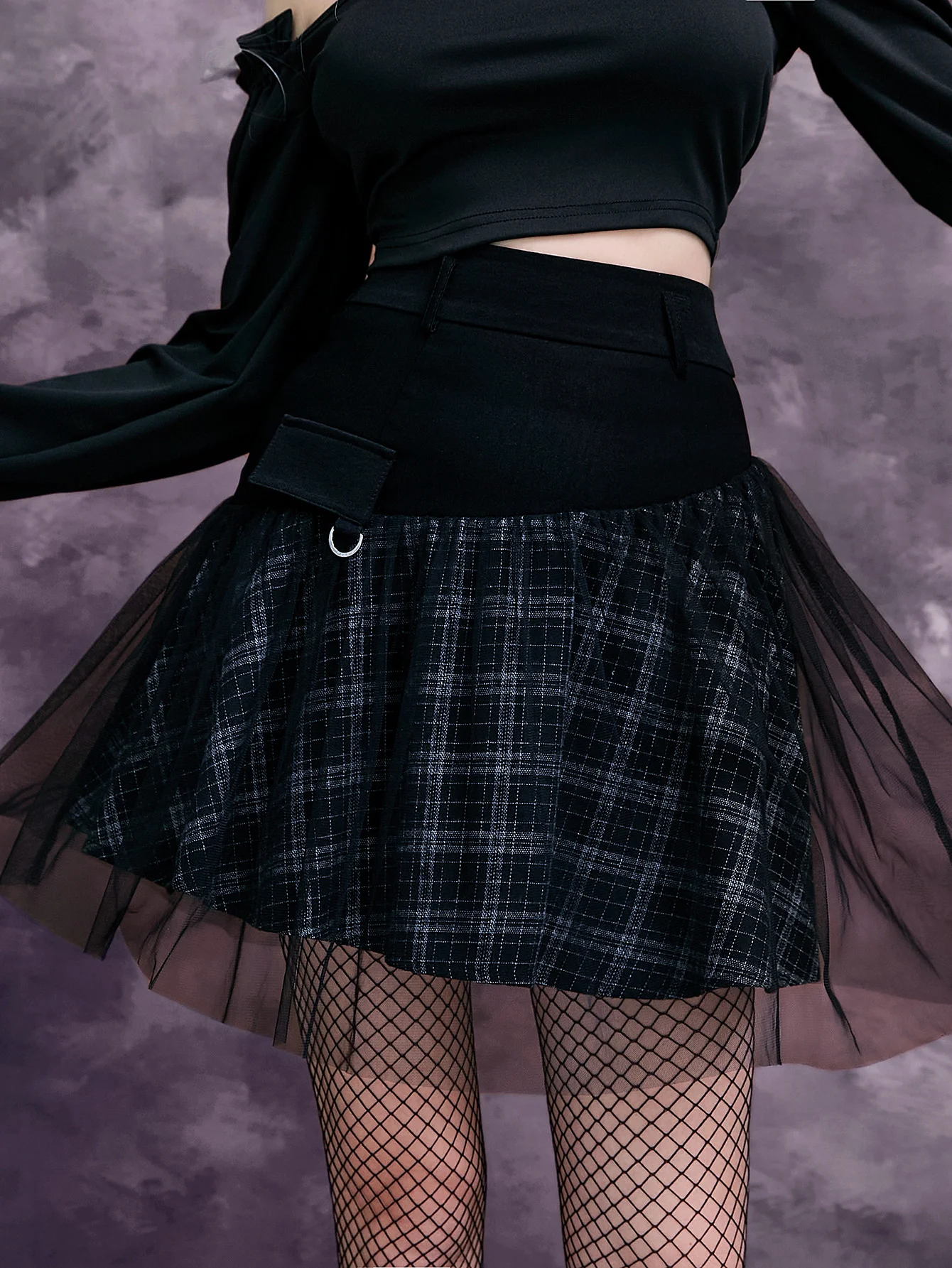 

Goth New Designed Women Dark Skirt Hihg Waist Lattice Patchwork Gothic Style Ladies A-line Mini Skirt For Spring Summer 2023