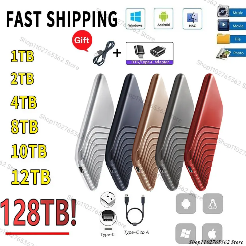 Portable SSD 128TB High-speed Mobile Solid State Drive 64TB 16TB 8TB Mobile Hard Drives External Storage Decives for Laptop MAC
Portable SSD 128TB High-speed Mobile Solid State Drive 64TB 16TB 8TB Mobile Hard Drives External Storage Decives for Laptop MAC