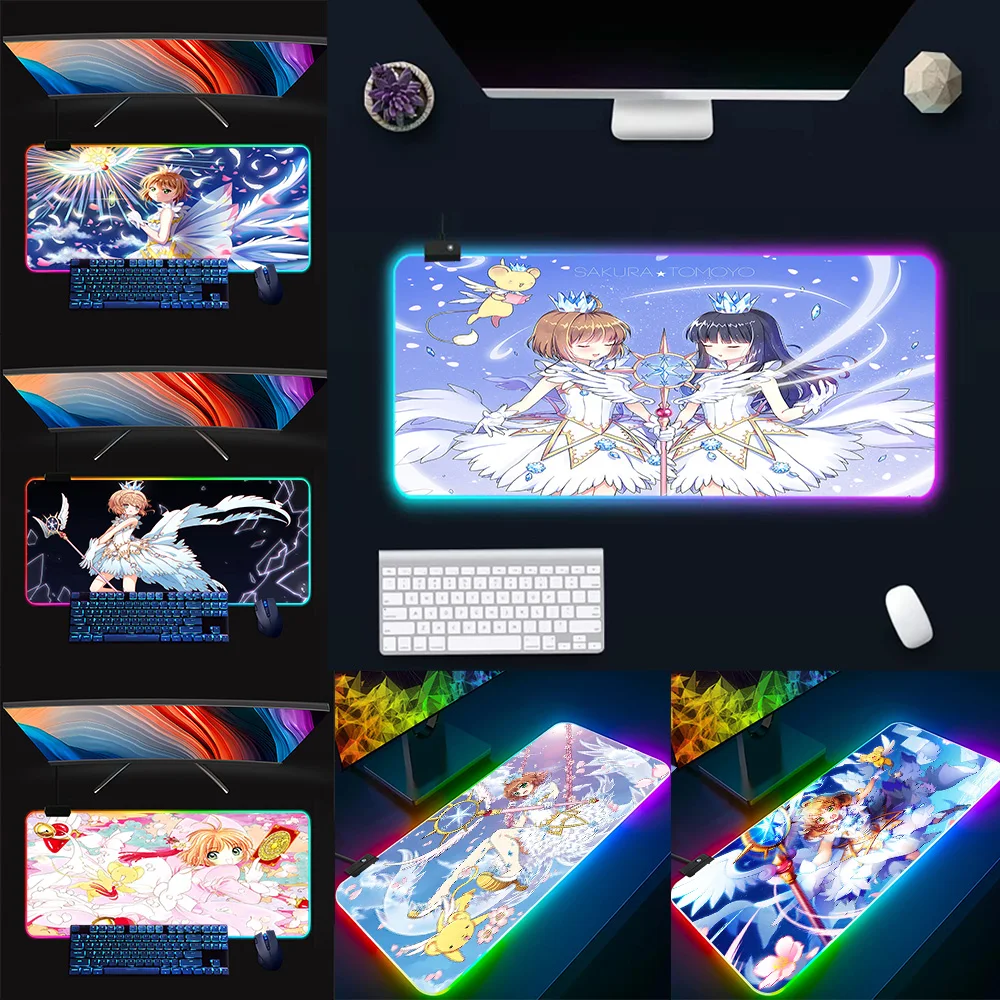 C-Cardcaptor Sakura RGB Pc игровой коврик для клавиатуры и мыши светящиеся коврики резиновый