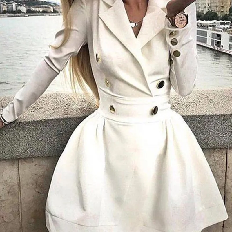 2021 Sexy Notched Lapel Double Breasted Blazer Dress Elegant Long Sleeve Swing Short Mini Dress Bodycon White Party Frocks New
2021 Sexy Notched Lapel Double Breasted Blazer Dress Elegant Long Sleeve Swing Short Mini Dress Bodycon White Party Frocks New