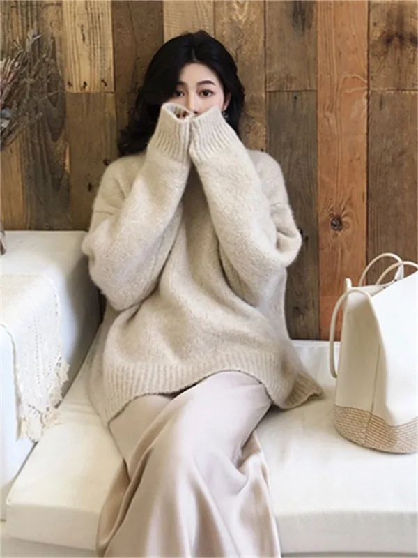 

Loose Knitted Sweater Women Jumpers Long Sleeve Woman Pullovers Sweaters Casual 2023 Autumn Winter Color khaki gray weater
