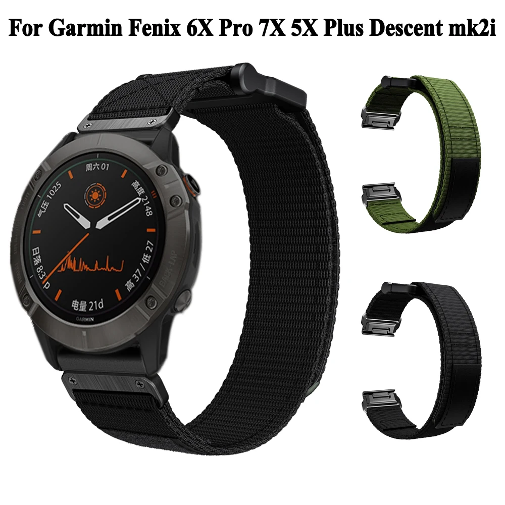 

For Garmin Fenix 6X Pro 7X 5X Plus Tactix Delta 7 Pro Descent mk2 mk2i Enduro 2 D2 Strap Quickfit 26mm Nylon Watch Band Bracelet