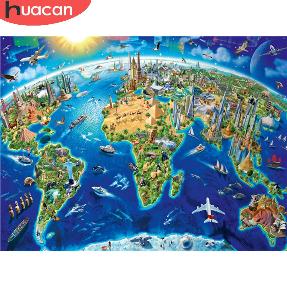 HUACAN 5D Diamond Painting Landscape DIY Diamond Embroidery World Map Full Drill Square Diamond Mosaic City Decor For Home
HUACAN 5D Diamond Painting Landscape DIY Diamond Embroidery World Map Full Drill Square Diamond Mosaic City Decor For Home