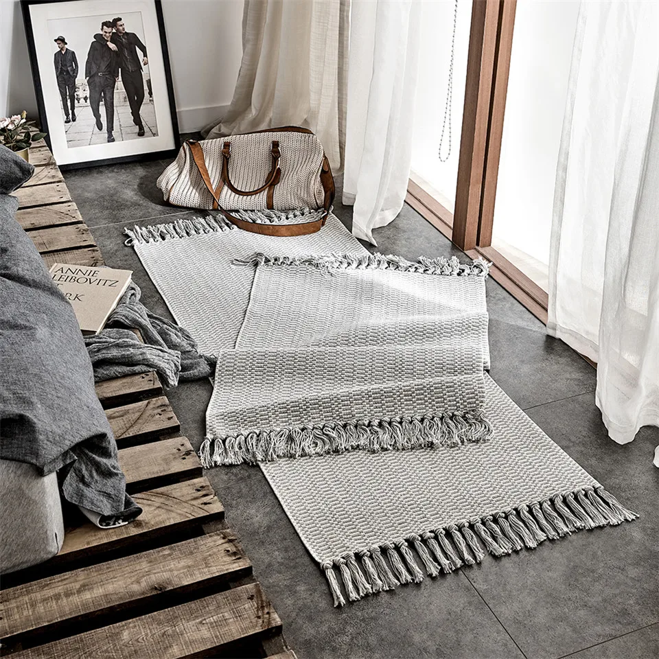 Nordic Rug Gray Cotton Tassel Woven Carpet Bedroom Bedside Mat Hand Knotted Rug Living Room Carpet Scandinavia
Nordic Rug Gray Cotton Tassel Woven Carpet Bedroom Bedside Mat Hand Knotted Rug Living Room Carpet Scandinavia