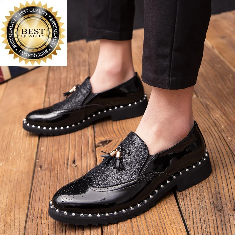 

dress wedding party men fashion breathable patent leather bullock shoes carved brogue oxfords shoe slip-on gentlemen loafers man