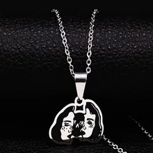 Silver Color Small Gothic Wednesday Skeleton Split Face Stainless Steel Chain Necklace Women Jewelry collares mujer N19949