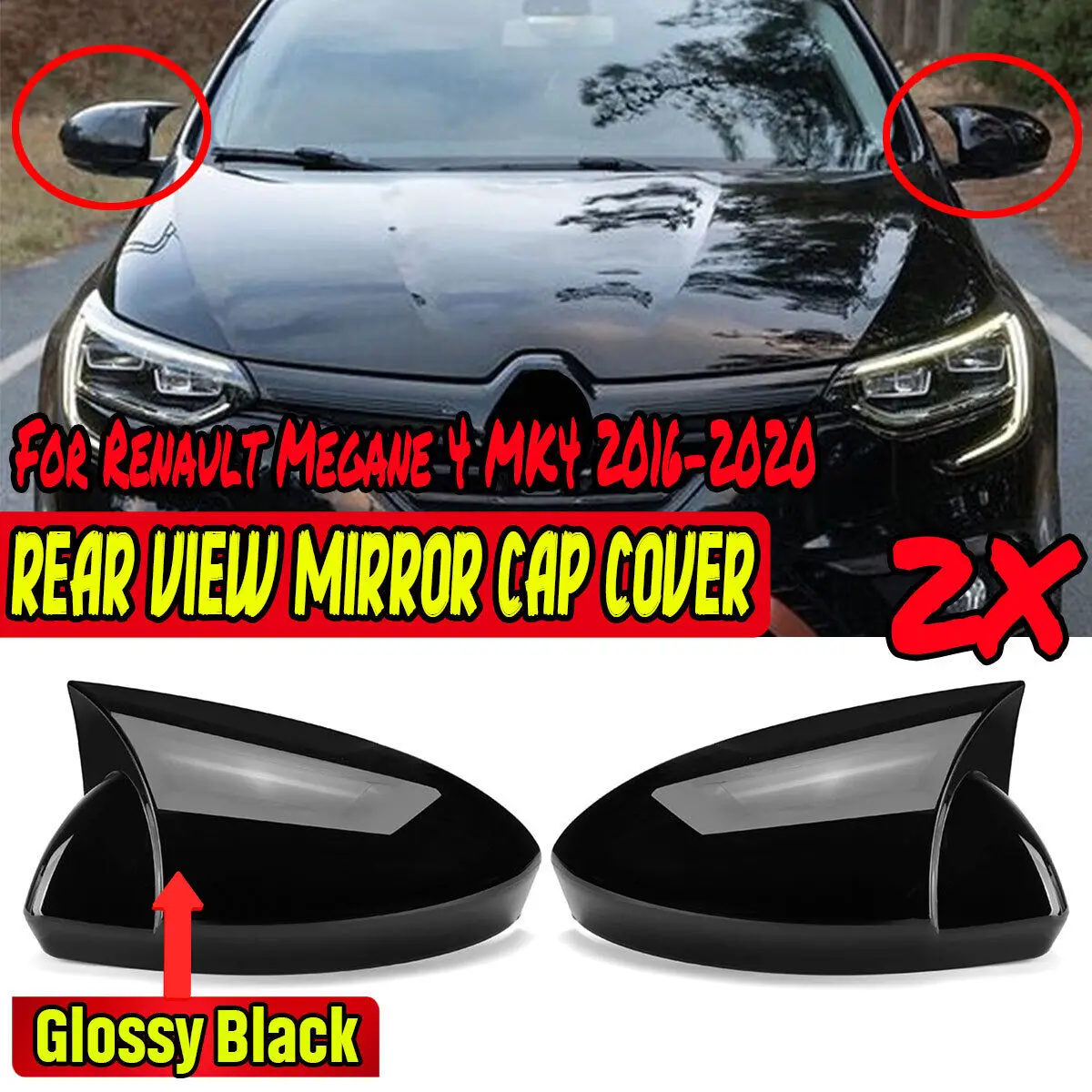 

Glossy Black/Carbon Fiber Car Side Wing Rearview Mirror Cover Caps For Renault Megane 4 MK4 2016-2020 Bat Rear View Mirror Cover