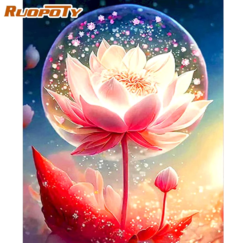 

RUOPOTY Painting By Numbers For Adults Starter Kits Lotus Flowers Personalized Gift Frame Paint With Numbers For Home Decors