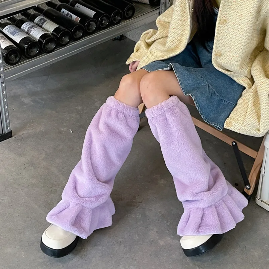 

Warm Warmer Warmers Sets Winter Warmers Socks Thigh Plush Lolita Fur Leg Purple Sock Cuffs Leg Lolita Boot Harajuku Garter