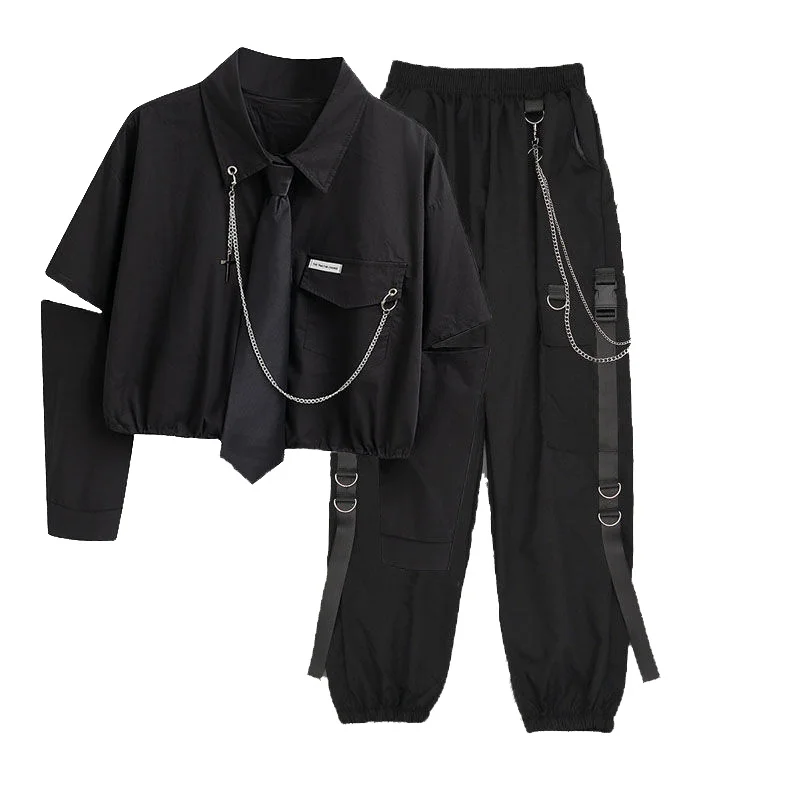 2022 Autumn Chain Cargo Pants Female Streetwear Harajuku Loose T Shirt+Cargo Pants High Waist Handsome Two-piece Suit
2022 Autumn Chain Cargo Pants Female Streetwear Harajuku Loose T Shirt+Cargo Pants High Waist Handsome Two-piece Suit
