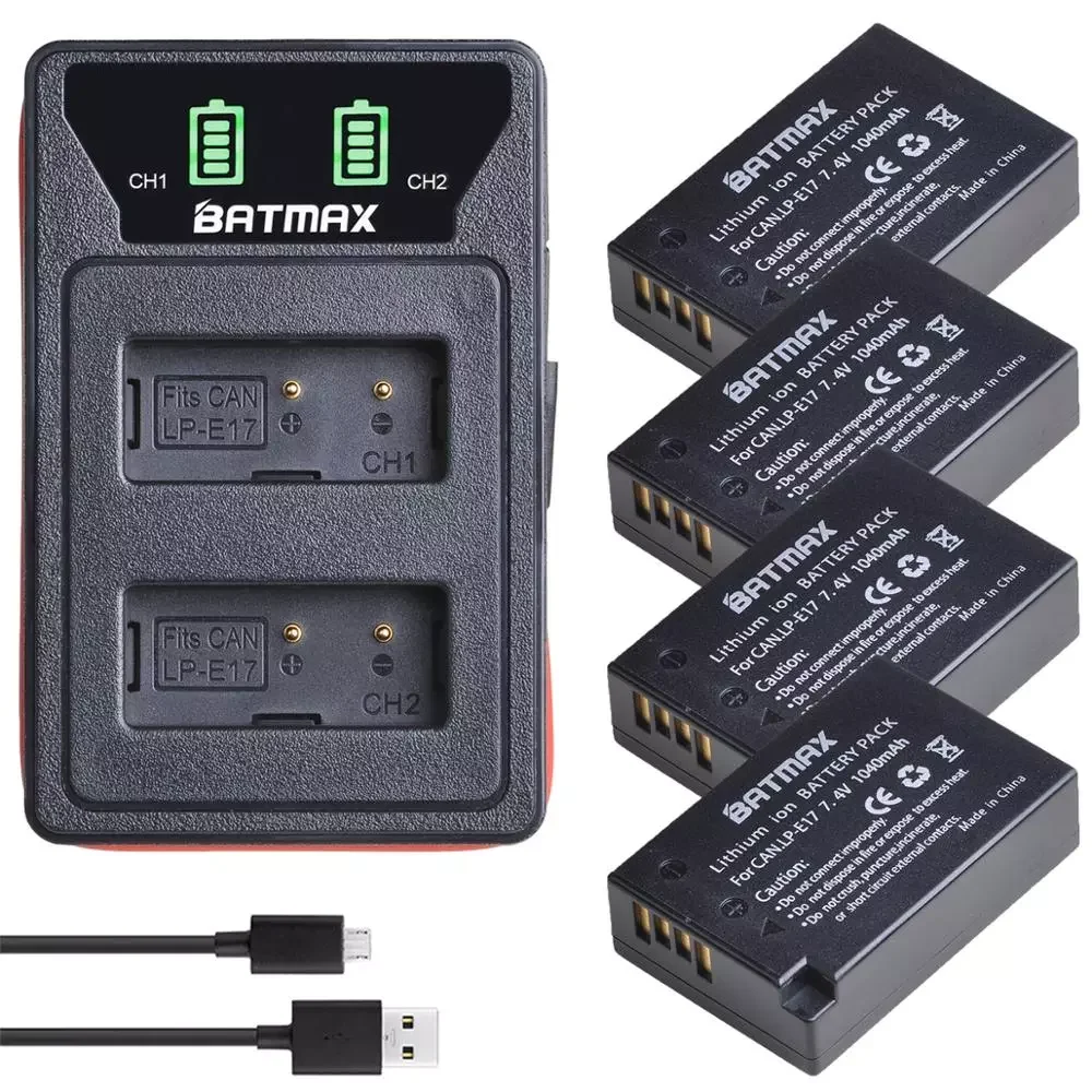 

4X LP-E17 LPE17 LP E17 Battery + LED Built-in USB Dual Charger for Canon EOS RP, Rebel SL2, SL3, T6i, T6s, T7i, M3, M5, M6