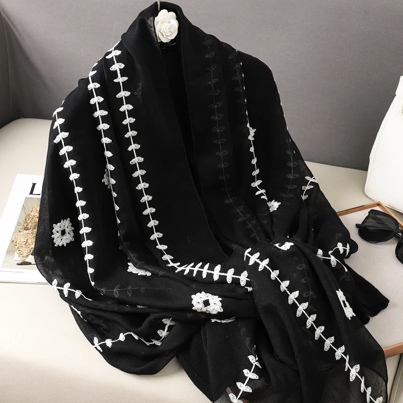 

Роскошная брендовая Осенняя хлопковая шаль из пашмины, Дамский Теплый хиджаб, шарфы, дизайнерский женский платок с принтом, пляжные палантины, шарф 2023
