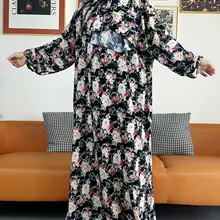 New Muslim Cotton Abaya For Women Ramadan Prayer Dubai Turkey Middle East Femme Robe Floral Loose African Dress Scarfs Joint