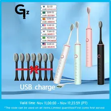 New 2023 N100 Sonic Electric Toothbrush Adult Timer Brush 6 Mode USB Charger Rechargeable Tooth Brushes Replacement Heads Set