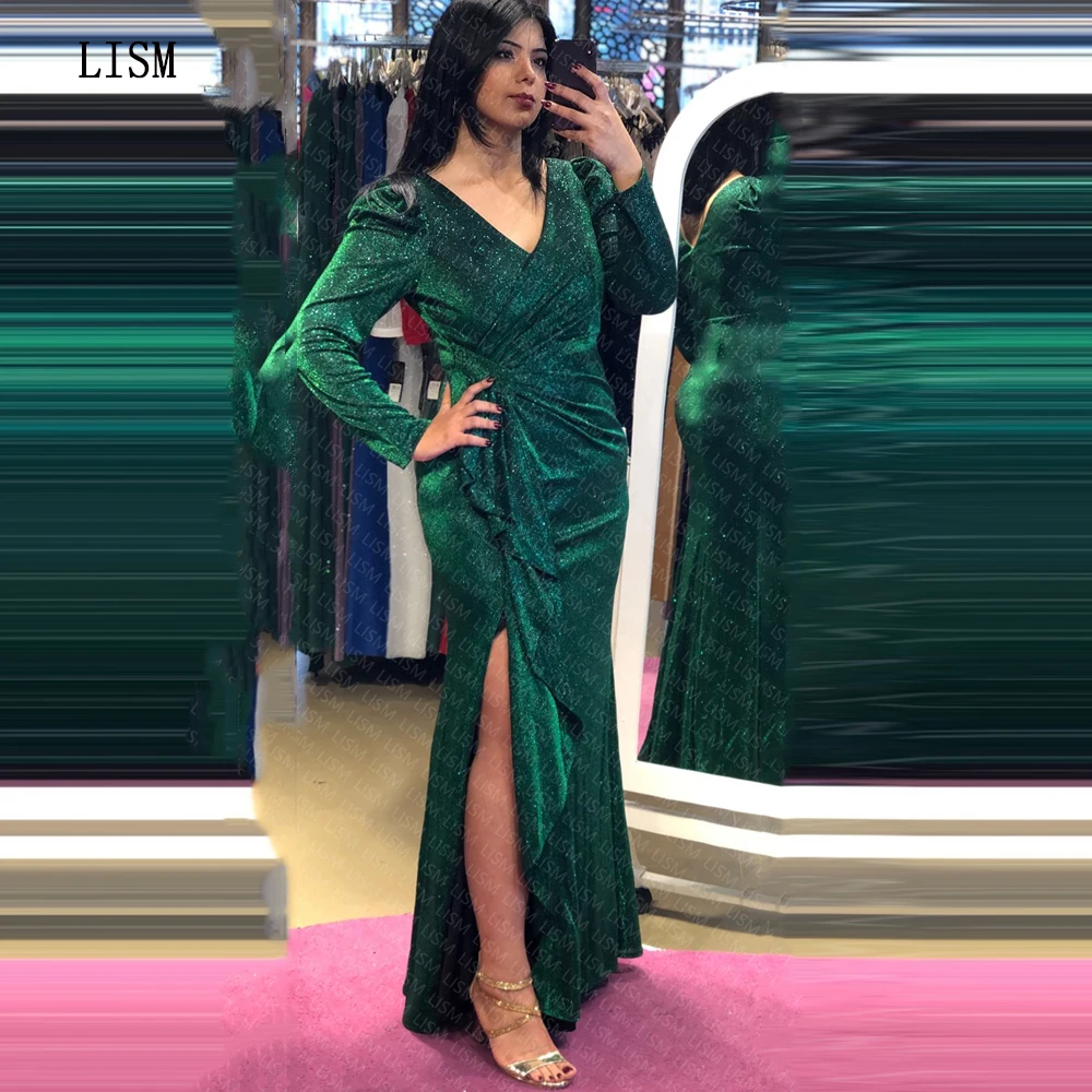 LISM Green Mermaid V-neck Glitter Side Slit Full Sleeves Formal Evening Party Dresses Floor Length Zipper Back Elegant Prom Gown
LISM Green Mermaid V-neck Glitter Side Slit Full Sleeves Formal Evening Party Dresses Floor Length Zipper Back Elegant Prom Gown