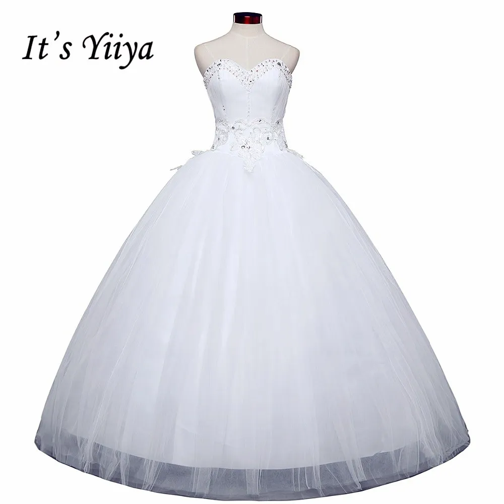 

Clearance cheap white wedding frock Strapless Beading Crystal lace up princess Floor Length Ball Gown Vestidos De Novia H39