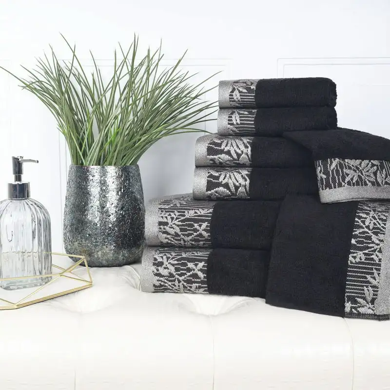 

Luxurious 8-Piece Perfect Black Cotton Floral Towel Set for Home, Hotel and Spa Use – Ideal for Any Occasion.