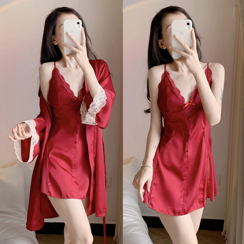 Women's Sleepwear Sexy Suspender Nightdress Robe Set Lace Stitching Cuffs Morning gown Bathrobe Loose Home Clothes Casual kimono
Women's Sleepwear Sexy Suspender Nightdress Robe Set Lace Stitching Cuffs Morning gown Bathrobe Loose Home Clothes Casual kimono