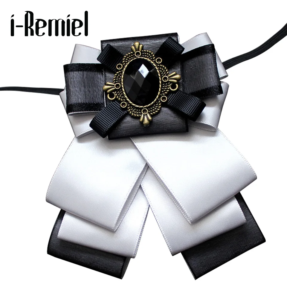 

i-Remiel Bow Bowtie Bowknot Brooch Cameo Flower Fabric Rhinestone Pins And Brooches Vintage Luxury Badge Cravat Broche For Men