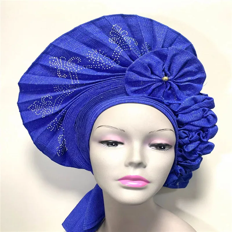 

Latest Shinning Sequins Turban Cap for Women Ready Female Head Wraps African Auto Geles Aso Oke Headtie Already Made Headties 9L