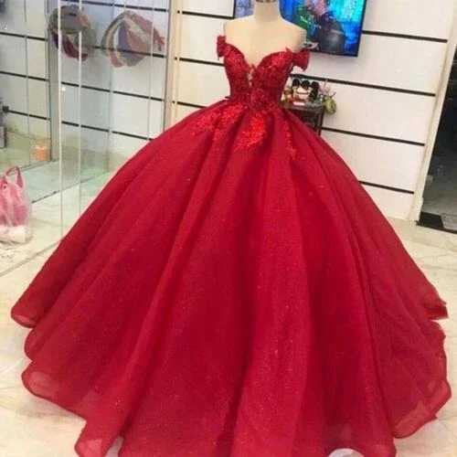Off-Shoulder Red Ball Gown Quinceanera Dresses For 15 Party Lace Glitter Tulle Princess Birthday Sweet 16 Dresses
Off-Shoulder Red Ball Gown Quinceanera Dresses For 15 Party Lace Glitter Tulle Princess Birthday Sweet 16 Dresses
