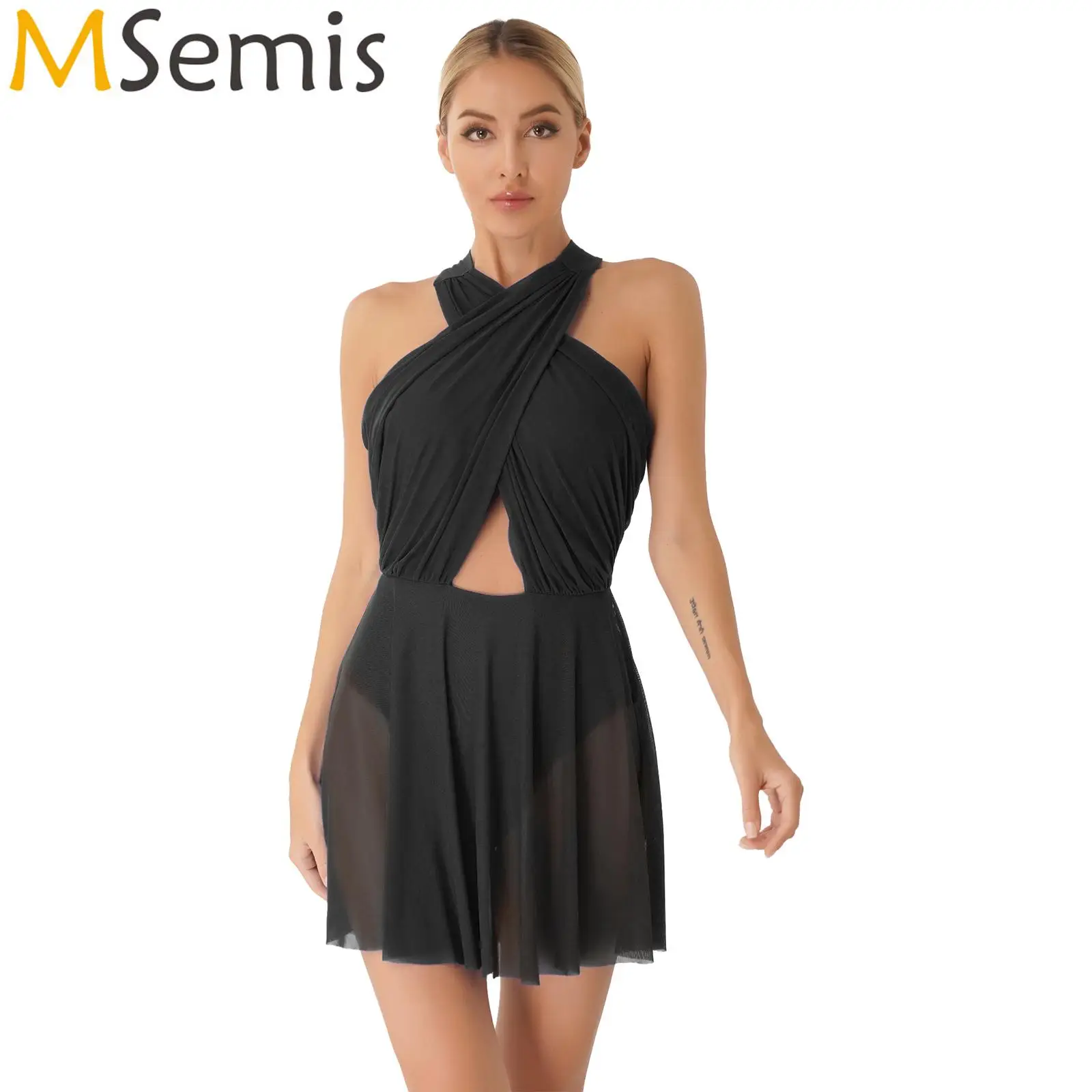 Womens Cross Cutout Leotard Dance Dress Flowy Mesh Sleeveless Dresses Dancewear Adult Modern Lyrical Dance Performance Costume
Womens Cross Cutout Leotard Dance Dress Flowy Mesh Sleeveless Dresses Dancewear Adult Modern Lyrical Dance Performance Costume