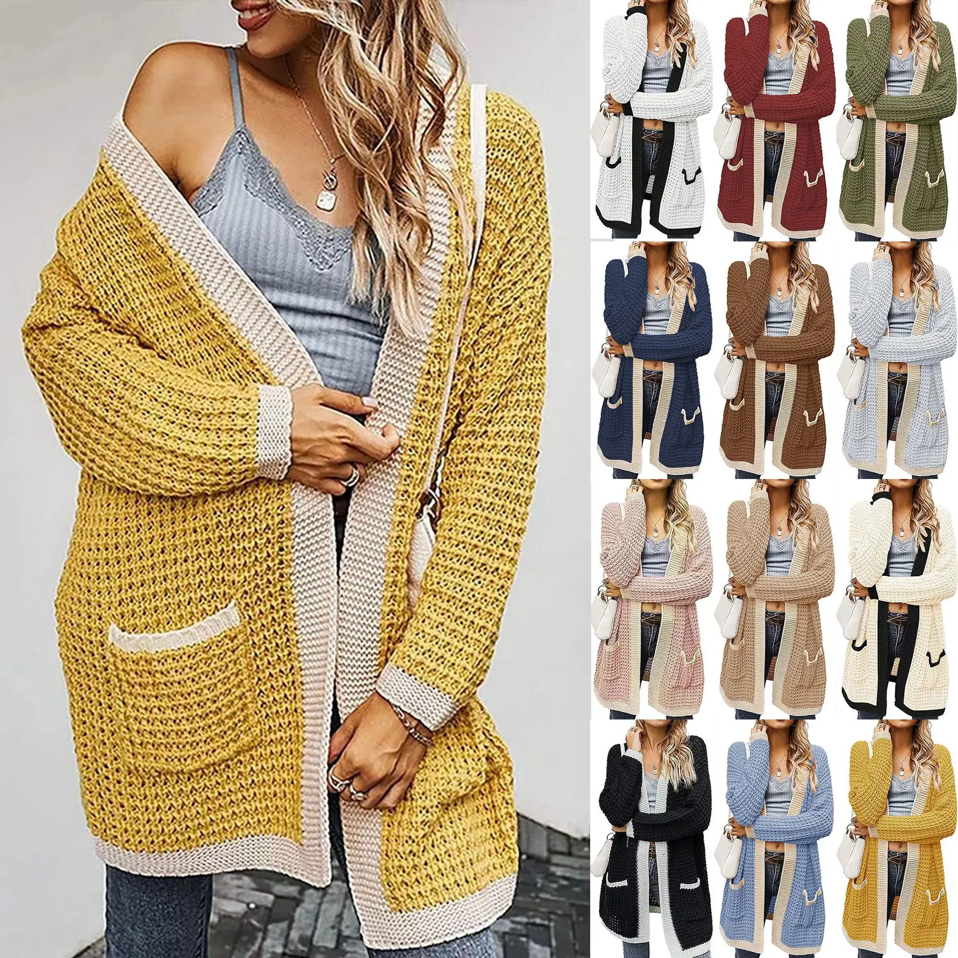 Winter Knitted Cardigan New Loose Colored Long Sleeve Sweater Coat Women 
Winter Knitted Cardigan New Loose Colored Long Sleeve Sweater Coat Women