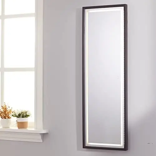 

Mirror with LED Lights, 42.5 X 14.4 Mounted Over-The-Door Hanging Mirror Full Size Body Mirror with Brightness Adjustment Dress