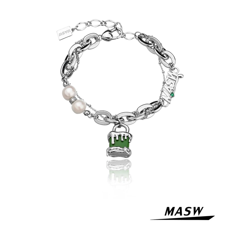 MASW Modern Jewelry Geometric Green Charm Bracelet One Layer Natural Freshwater Pearl Silver Color Chain Bracelet Party Gifts
MASW Modern Jewelry Geometric Green Charm Bracelet One Layer Natural Freshwater Pearl Silver Color Chain Bracelet Party Gifts