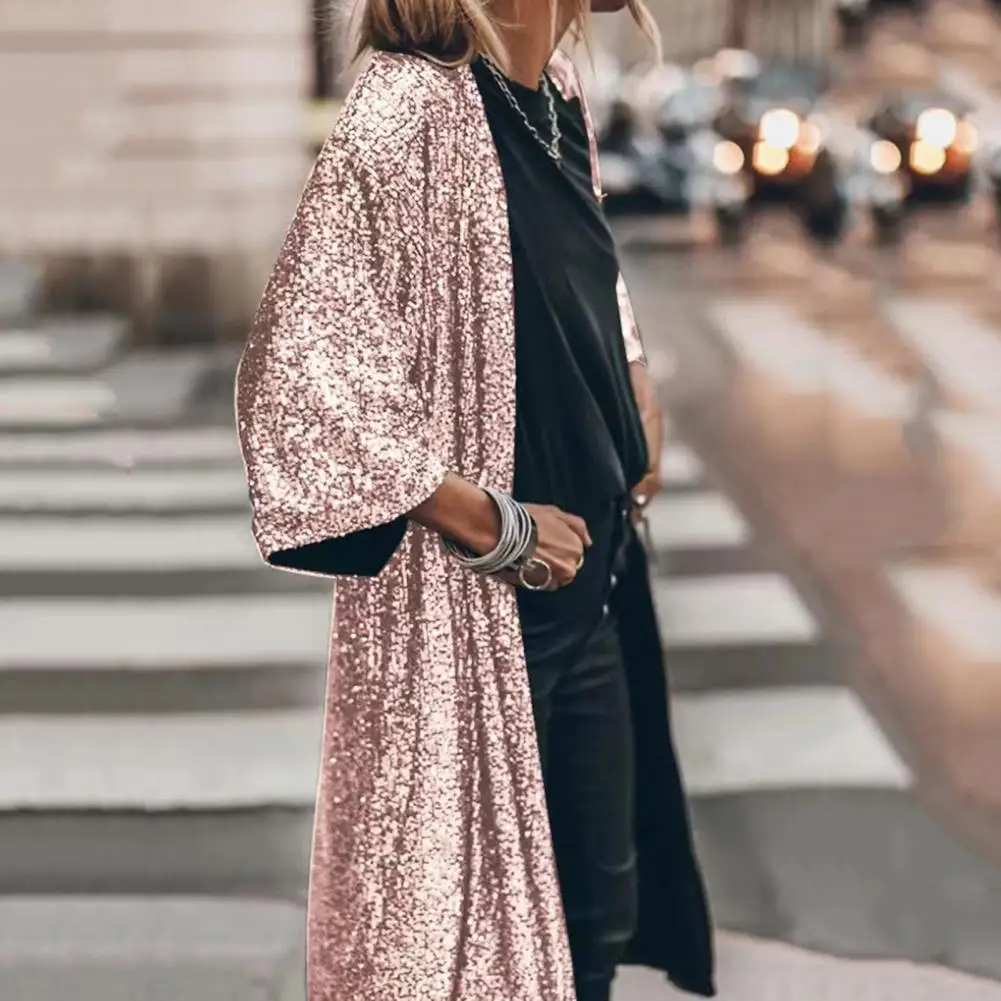 Stylish Cardigan Coat Outwear Loose Outerwear 3/4 Sleeve Shining Sequins Cardigan Jacket Top Dressing Up
Stylish Cardigan Coat Outwear Loose Outerwear 3/4 Sleeve Shining Sequins Cardigan Jacket Top Dressing Up