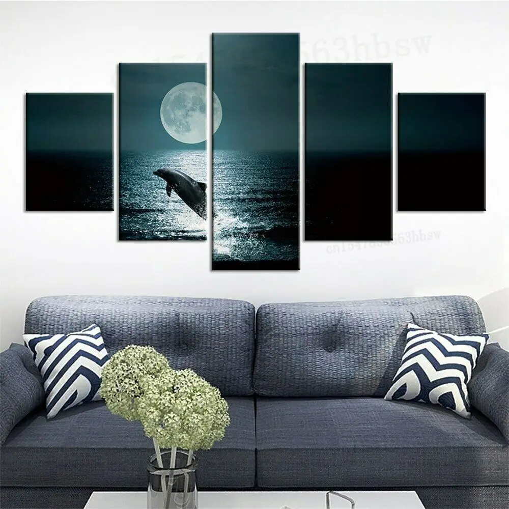 

5 Panel Dolphin Sea Ocean Modern Canvas Picture Wall Art HD Print Decor Poster No Framed 5 Piece Room Decor Paintings